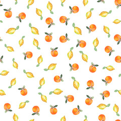 Watercolor summer fruits background . Seamless hand drawn pattern