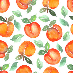 Watercolor summer fruits background . Seamless hand drawn pattern