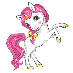 Cartoon little unicorn standing on its hind legs. Isolated.  Beautiful picture for your design.