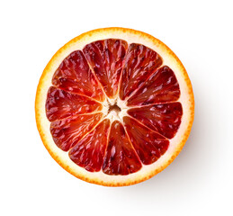 Half or slice of fresh ripe red blood orange fruit