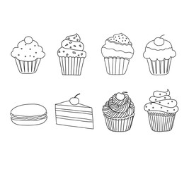 cute hand drawn Doodle cupcakes set. vector illustration