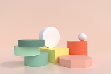 Abstract minimal scene,pastel color design for cosmetic or product display podium 3d render.
