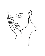 Abstract continuous line drawing. A girl with geometric and organic shapes.