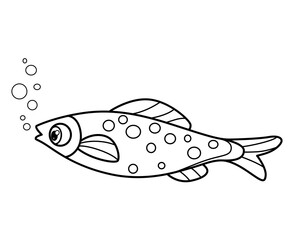 Cute cartoon long thin sea fish outlined for coloring page isolated on white background