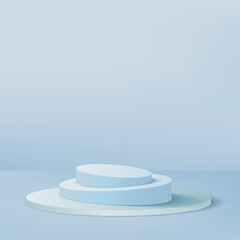 Abstract background with blue color geometric 3d podiums. Vector illustration