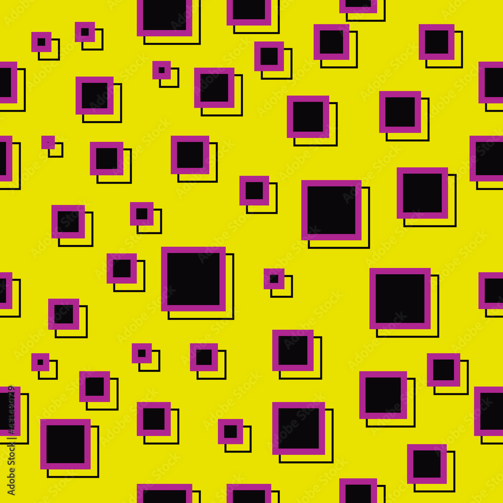 Poster yellow background and pink squares seamless pattern. vector and same wallpaper.