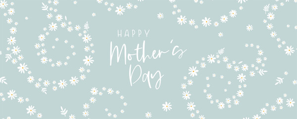 Cute hand drawn Mother's Day design, banner with flowers and text