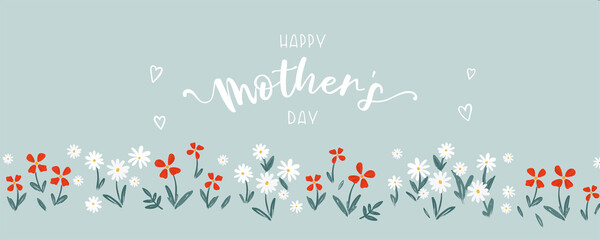 Cute hand drawn Mother's Day design, banner with flowers and text
