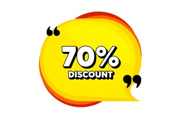 70 percent Discount. Yellow speech bubble banner with quotes. Sale offer price sign. Special offer symbol. Thought speech balloon shape. Discount speech bubble. Infographic thought message. Vector