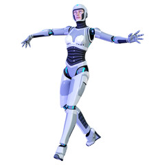 3D Rendering Female Robot on White