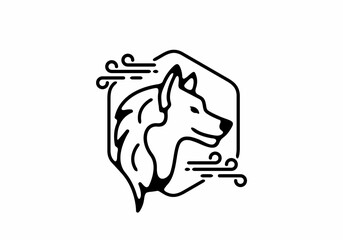 Black line art illustration of wild wolf in hexagon shape