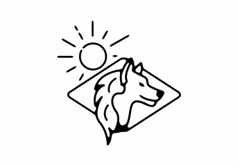 Black line art illustration of wild wolf in unique diamond shape