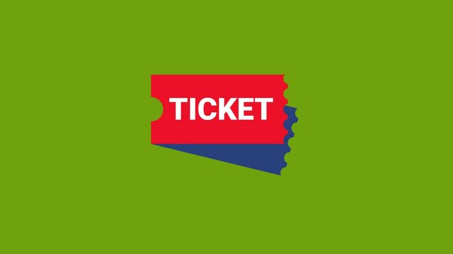 ticket icon animation on the green screen background. 4K video. Chroma key. Useful for explainer video, website, greeting cards, apps, and social media posts