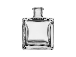 Square-shaped perfume and cologne bottle. Blank, isolated on a white background