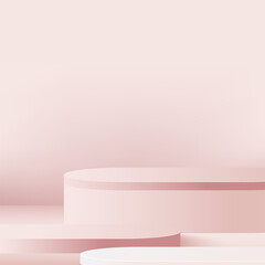 Abstract background with pink color geometric 3d podiums. Vector illustration