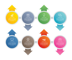 8 circle step infographic with abstract timeline template. Presentation step business modern background.