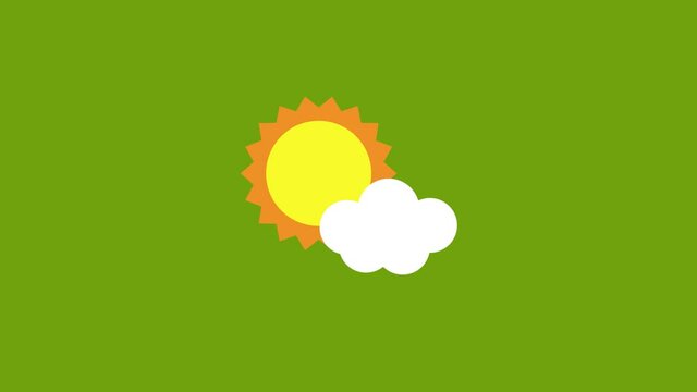 sun and cloud icon animation on the green screen background. 4K video. Chroma key. Useful for explainer video, website, greeting cards, apps, and social media posts