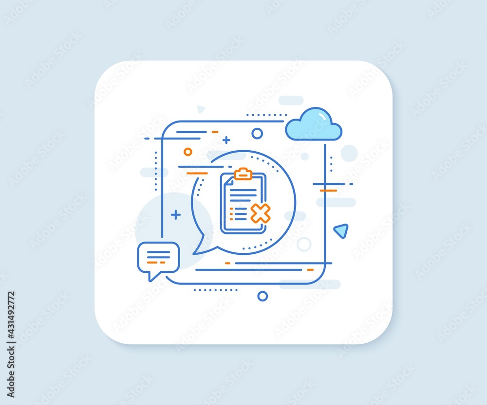 Poster reject checklist line icon. abstract square vector button. decline document sign. delete file. rejec