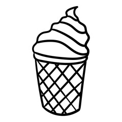 Ice cream in a waffle cup hand drawn vector doodle illustration. Cartoon ice cream. Isolated on white background. Summer sweets. Hand drawn simple element
