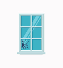 Window broken with cracked glass vector illustration.