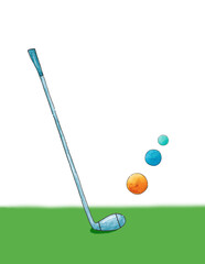Golf tournament poster template. Golf clubs and golf balls. Leisure golf game. Activity. Sports. Items are isolated on a white background.