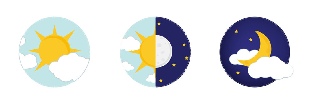 Day night concept, sun and moon, day night icon