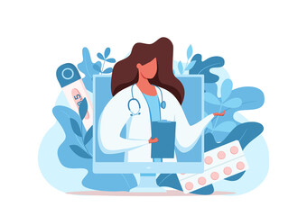 Online doctor medical consultation vector illustration.
