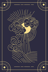Beautiful symbolic blue magical tarot card