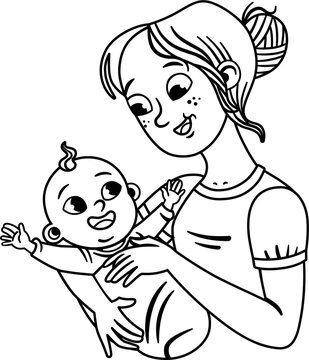 Black and white mother and her baby. Mother’s day, motherhood. Vector illustration.