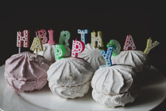 happy birthday marshmallow cake candles pesent gift party time celebration letters