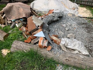 Construction crushed stone on the ground. Construction waste.