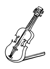 Obraz premium Isolated violin on white background. Cartoon hand drawn sketch black ink stroke style vector illustration.