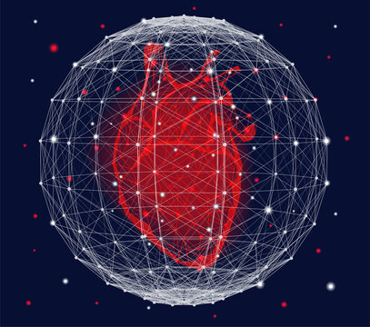 Futuristic medical concept with red human heart