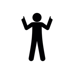 man points up, stick figure illustration man, finger directs, isolated pictogram human silhouette