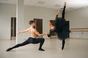 Female and male ballet dancers in action
