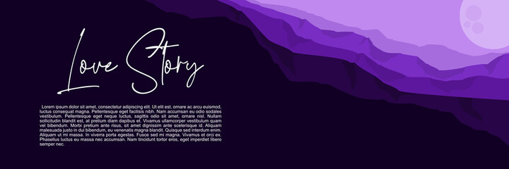 mountain landscape flat design with moon in the sky banner template for tourism and background design