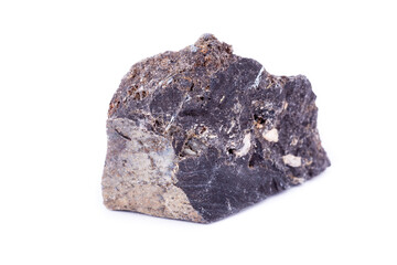 stone macro mineral ilmenite on a white background