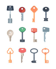 Keys set. Collection of safety locks steel keys modern and retro style security protection symbols garish vector illustrations