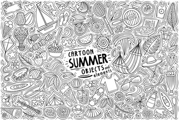 Vector doodle cartoon set of Summer theme objects and symbols