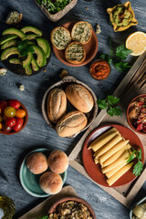 dips, side dishes and ingredients for appetizers
