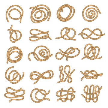 Rope. Textile knots twisted cable parts abstract nautical ropes collection recent vector pictures isolated