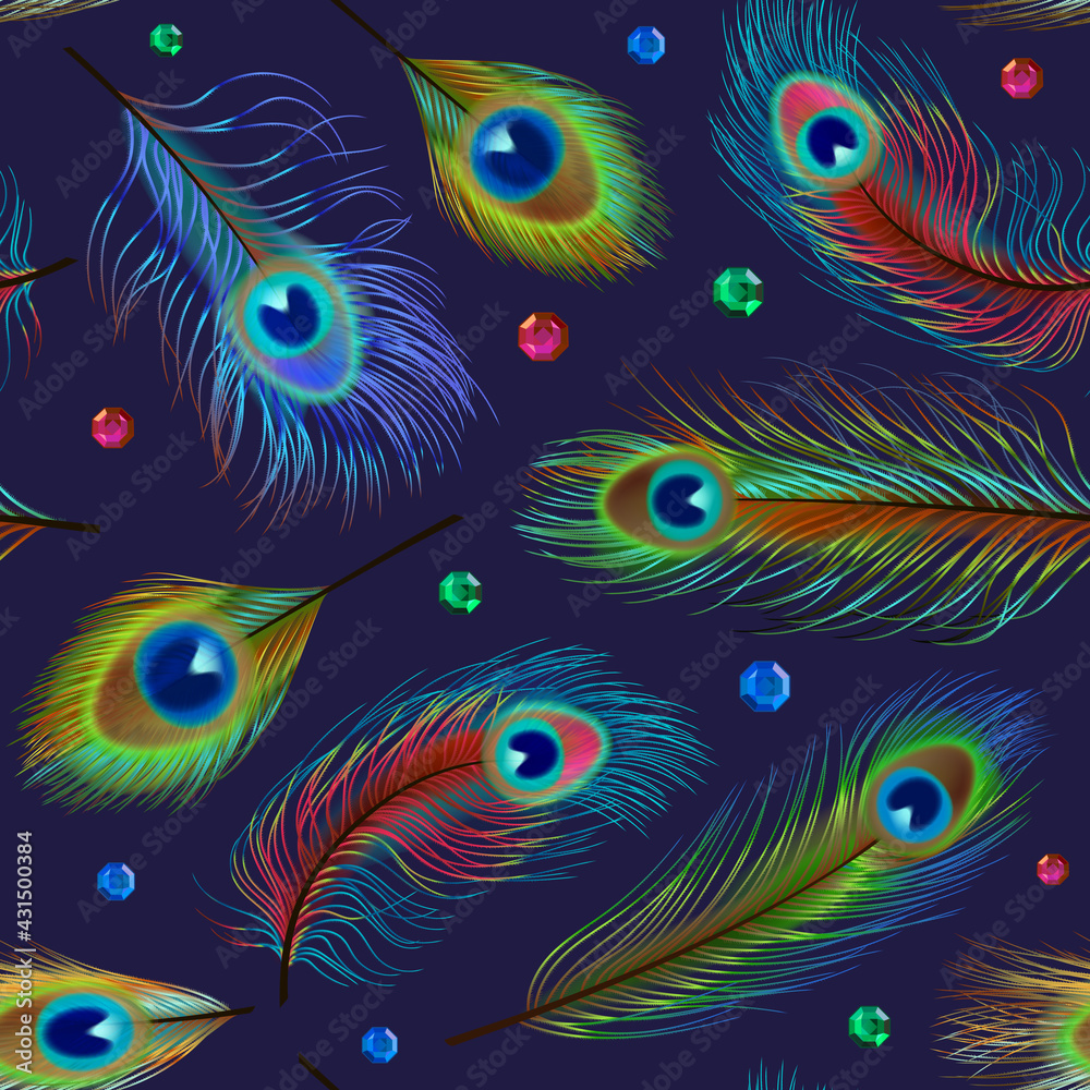 Wall mural feathers pattern. peacock feathers seamless background for textile fashioned design projects decent 