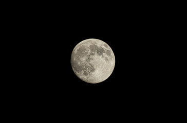 Large full moon close up on black sky