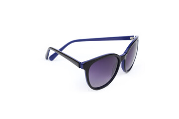Purple sunglasses isolated on white background, copy space