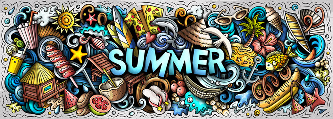 Summer hand drawn cartoon doodle illustration.