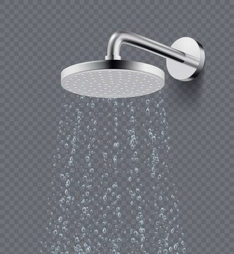 Shower Rain. Drops Bathroom Liquid Flowing Water In Shower Decent Vector Isolated Realistic Picture