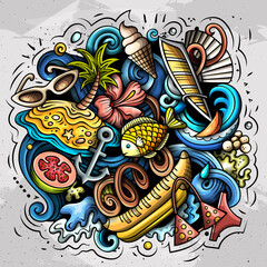 Summer beach vector doodles illustration.