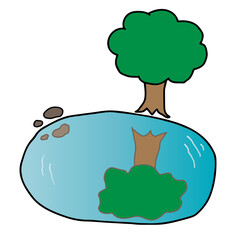 池に映る木のイラスト
