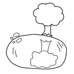 池に映る木（水鏡）の線画イラスト