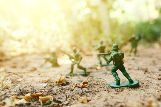 group of toy soldiers outdoors